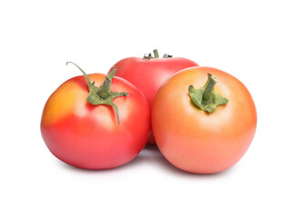 Delicious fresh ripe tomatoes on white background