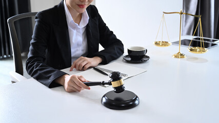 Female attorney or lawyers working at her personal office. Lawyer, justice and law and attorney concept