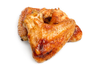 Delicious fried chicken wings isolated on white background