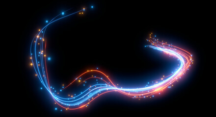 Abstract background. Beautiful colored lines. Magic sparks. Neon swirls. Glow effect. High tech. Sci Fi technology art.