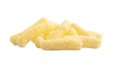 Heap of sweet crispy corn sticks isolated on white
