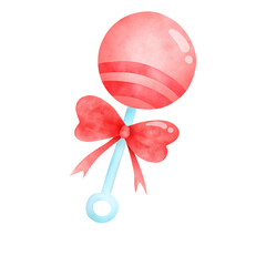 Pink baby toy with ribbon