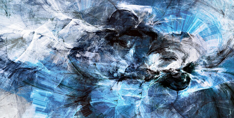 Obraz premium Blue painting background. Abstract winter texture. Modern pattern. Fractal artwork for creative graphic design