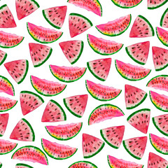 Watercolor hand drawn watermelon objects, watermelon pattern, hand drawn fruits, fruits background, watermelon sector