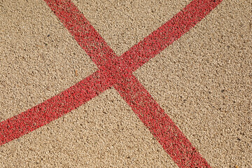 Fototapeta na wymiar Cork court with red field lines, close up, playground for sport, no person