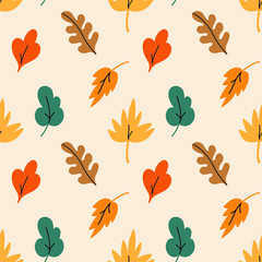 Seamless pattern with autumn leaves. Perfect for wallpaper, gift paper, pattern fill, web page background, fall greeting cards. Vector illustration.