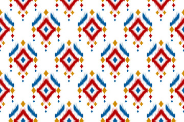Ethnic ikat seamless pattern in tribal. American, Mexican style. Aztec geometric ornament print. Design for background, wallpaper, illustration, fabric, clothing, carpet, textile, batik, embroidery.