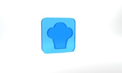 Blue Chef hat icon isolated on grey background. Cooking symbol. Cooks hat. Glass square button. 3d illustration 3D render