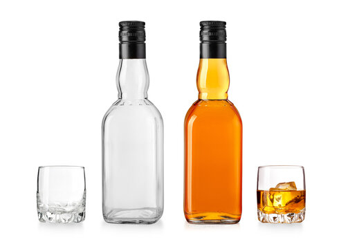 whiskey glass bottle with black lid