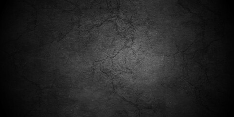 Dark cracked backdrop black grunge textured concrete background. Panorama dark grey black slate background or texture. Vector black concrete texture. Stone wall background.	