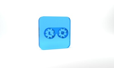Blue Contact lens container icon isolated on grey background. Eyesight care, lens hygiene container. Glass square button. 3d illustration 3D render