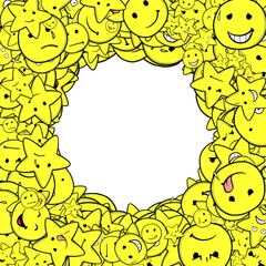 Viele gelbe Emojis als Rahmen um einen runten Kreis