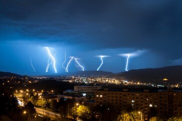 Thunder storm weather cloud night city hills horizon