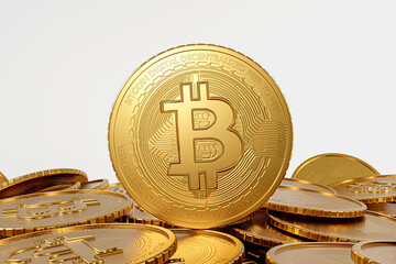 Bitcoin alignment on white background.