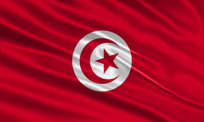 Tunisia flag design. Waving Tunisian flag made of satin or silk fabric. Vector Illustration.
