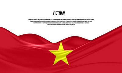 Vietnam flag design. Waving Vietnamese flag made of satin or silk fabric. Vector Illustration. - obrazy, fototapety, plakaty