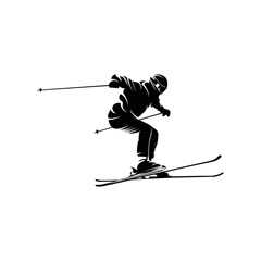 Vector silhouette of a skier in winter. Ski silhouette isolated vector design on white background