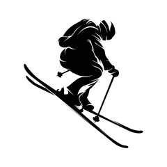 Vector silhouette of a skier in winter. Ski silhouette isolated vector design on white background - obrazy, fototapety, plakaty