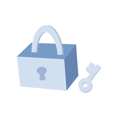 isolation lock icon on white background, blue padlock shape with flat illustration concept