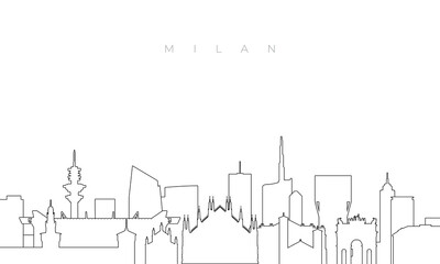 Outline Milan skyline. Trendy template with Milan buildings and landmarks in line style. Stock vector design.