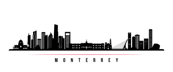 Obraz premium Monterrey skyline horizontal banner. Black and white silhouette of Monterrey, Uruguay. Vector template for your design.