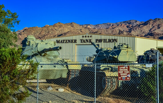 CALIFORNIA, USA - NOVEMBER 26, 2019: old tanks near the MATZNER TANK Pavilion - Tank Museum, CA