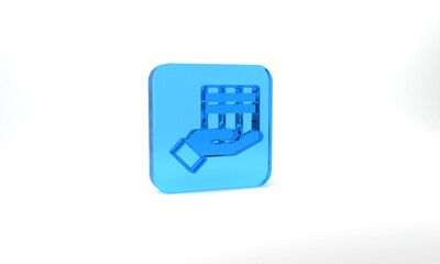 Blue Book donation icon isolated on grey background. Glass square button. 3d illustration 3D render