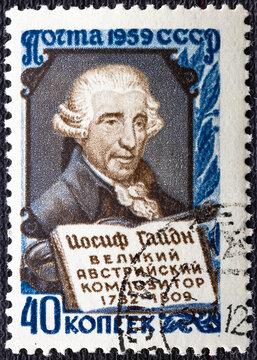 USSR - CIRCA 1959: Stamp printed in USSR Russia shows portrait of Franz Joseph Haydn 1732-1809 , Austrian classical composer.