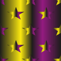 Fototapeta premium Creative seamless pattern with very peri neon 3d stars on beautiful yellow gradient background. Christmass background. Christmas concept. New year wrapping paper for gift box.