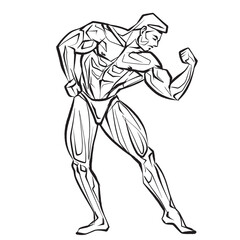 Posing bodybuilder, isolated vector silhouette, ink drawing