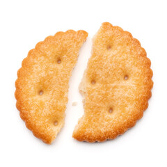 Healthy whole wheat cracker on white background. Stack of Saltine crackers isolated on white background. Round crackers.