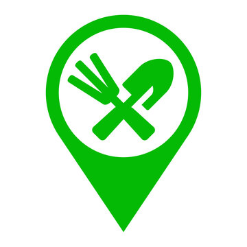 recommend clip art: Icono herramientas de jardín. Conjunto de herramientas agrícolas para el jardín y la huerta: rastrillo y pala en aspa en marcador de posición color verde