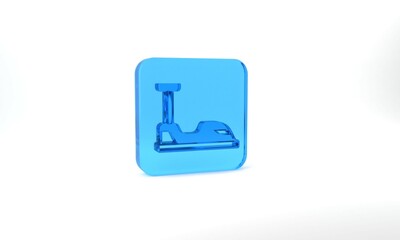 Blue Bumper car icon isolated on grey background. Amusement park. Childrens entertainment playground, recreation park. Glass square button. 3d illustration 3D render