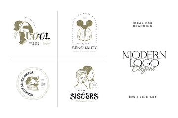 Hand drawn fashion woman logo template