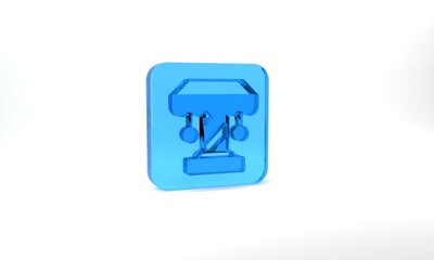Blue Attraction carousel icon isolated on grey background. Amusement park. Childrens entertainment playground, recreation park. Glass square button. 3d illustration 3D render