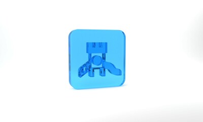 Blue Slide playground icon isolated on grey background. Childrens slide. Glass square button. 3d illustration 3D render