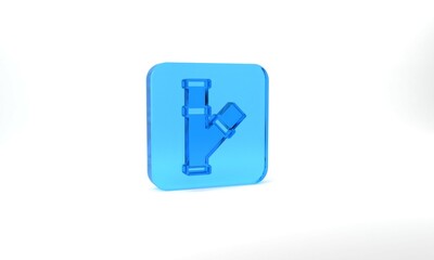 Blue Industry metallic pipe icon isolated on grey background. Plumbing pipeline parts of different shapes. Glass square button. 3d illustration 3D render