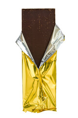 Dark chocolate bar in golden foil