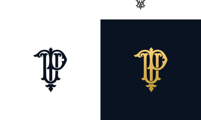 Decorative Vintage Initial letters PU monogram. Suitable for tattoo studio, salon, boutique, hotel, college, retro, interlock style