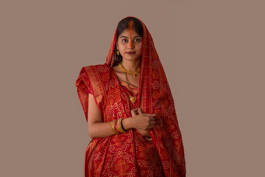 Women from Bihar standing in front camera after marriage