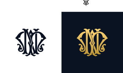 Decorative Vintage Initial letters NM monogram. Suitable for tattoo studio, salon, boutique, hotel, college, retro, interlock style