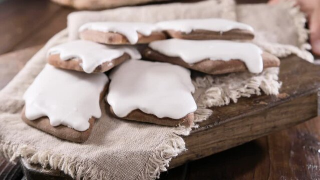 Mustazzolus, traditional dessert of Oristano, Sardegna. Mostaccioli , typical dessert of the region. High quality 4k footage