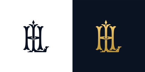 Decorative Vintage Initial letters LH monogram. Suitable for tattoo studio, salon, boutique, hotel, college, retro, interlock style