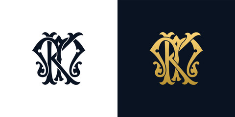 Decorative Vintage Initial letters KM monogram. Suitable for tattoo studio, salon, boutique, hotel, college, retro, interlock style