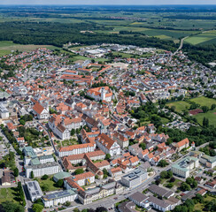 Fototapeta na wymiar Aerial view of the city Dillingen in Germany, Bavaria on a sunny day in summer