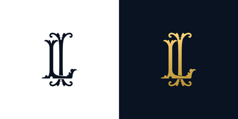 Decorative Vintage Initial letters IL monogram. Suitable for tattoo studio, salon, boutique, hotel, college, retro, interlock style - obrazy, fototapety, plakaty