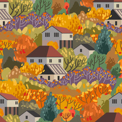Autumn seamless pattern. Vector illustration with autumn mood. - 523768970