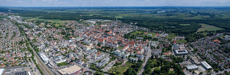 Fototapeta na wymiar Aerial view of the city Dillingen in Germany, Bavaria on a sunny day in summer