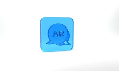 Blue Augmented reality AR icon isolated on grey background. Virtual futuristic wearable devices. Glass square button. 3d illustration 3D render