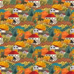 Autumn seamless pattern. Vector illustration with autumn mood. - 523769336
